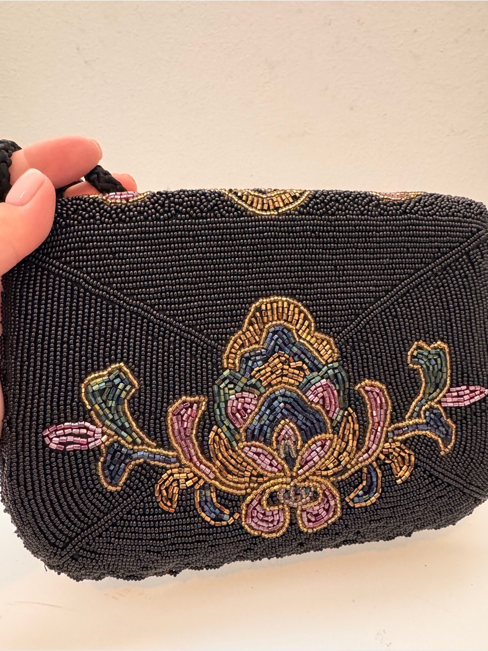 🌸VTG Lillian Vernon Black Crossbody Bag Handmade Bohemian Chic Evening Cocktail - Picture 4 of 8